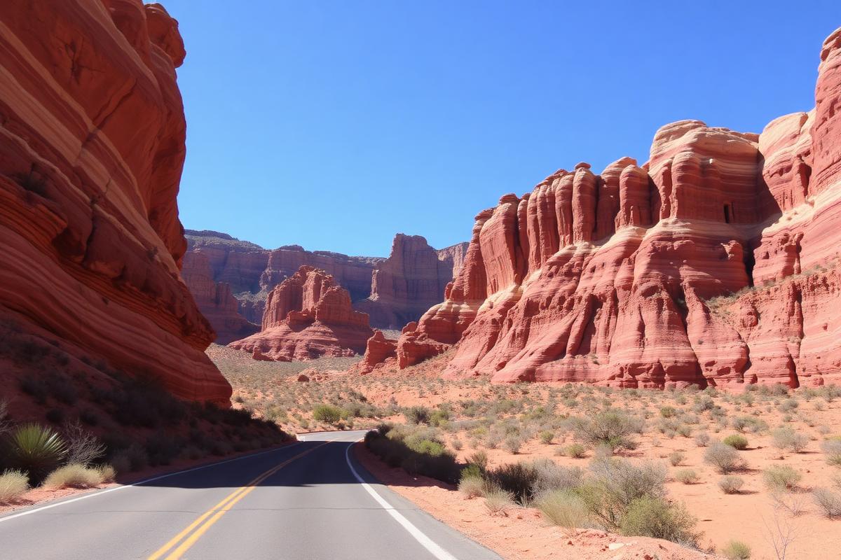 Red Rock Canyon scenic drive with striped sandstone cliffs